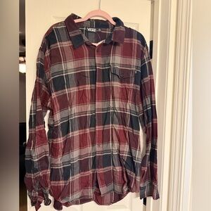 Vans Men's Burgundy and Black Plaid Shirt XXL